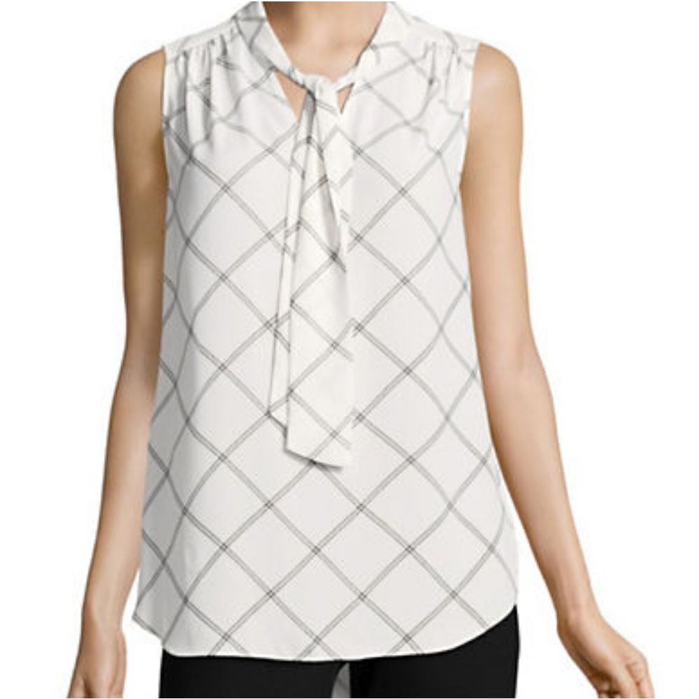 Jones New York Check Tie-Neck Blouse-IVORY COMBO-Small